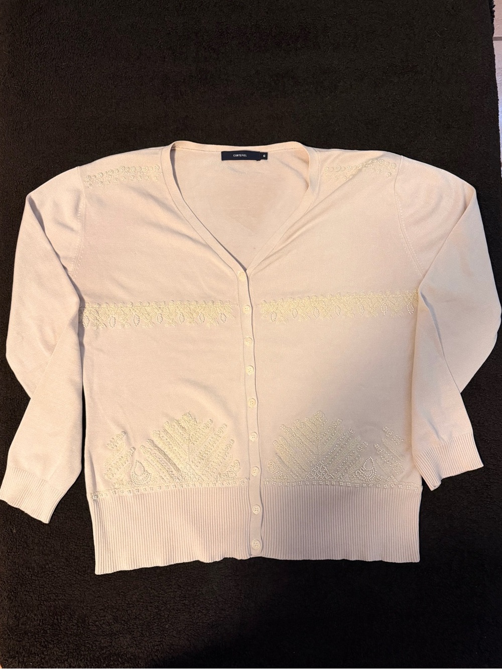 CORTEFIEL Beige Silk Beaded  BUTTON UP Grandma CARDIGAN size G (large)